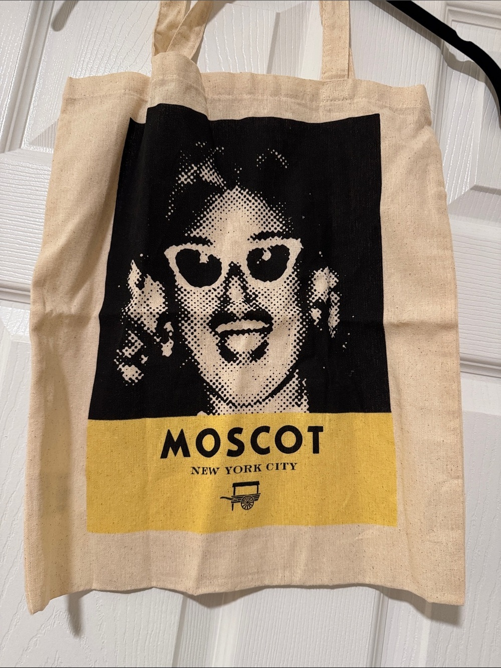 MOSCOT Natural Canvas Tote with Black and Yellow Graphic - Picture 2 of 4